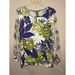 Sharon Young Floral Blouse Sheer Long Sleeve Fairycore Coquette Medium Spring